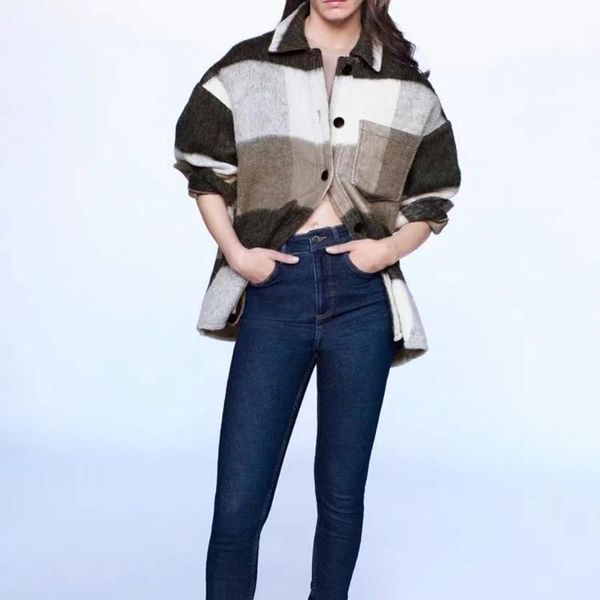 

women's jackets xikom 2021 autumn plaid vintage shirt jacket pockets tassel women fashion casual cardigan oversized femme, Black;brown