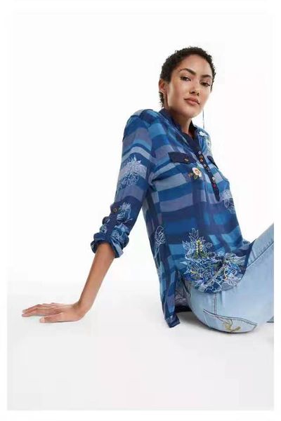 

women's blouses & shirts spanish fashion embroidered plaid shirt, White