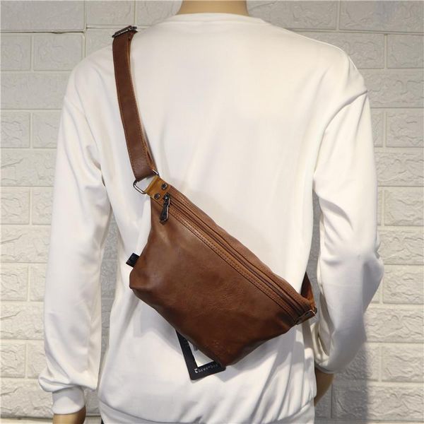 

xiao.p pu leather simple vintage chest bag men's single shoulder messenger belt casual sports waist packs bags