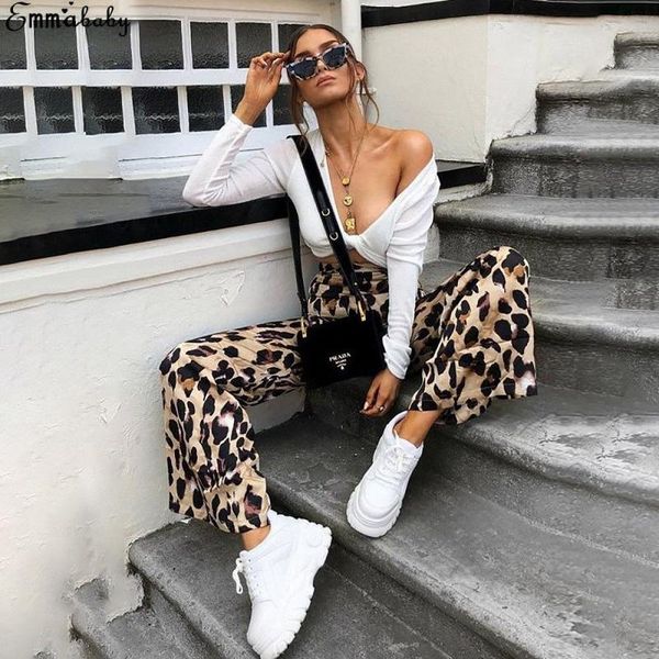 

women's pants & capris hirigin high waist leopard print wide leg 2021 autumn winter women fashion bodycon trousers club elegant office, Black;white