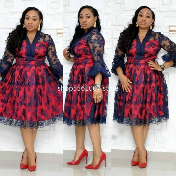 

plus size dresses african women o-neck printing knee-length dress clothes 2xl-6xl ethnic clothing, Red