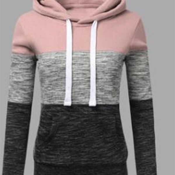 

uisang lazy wind women's ins fashion color block multicolor cec super s fire loose h coat plush hoodie, Black