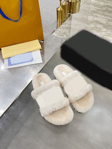 

luxury design slippers women winter wool shearling bom dia flat mule sandal ladies slide treaded rubber outsole size 35-42 with box, Black