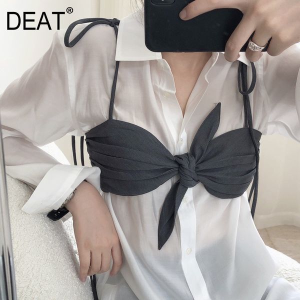 

women bow ruched all-match tank v-collar sleeveless personality fashion tide spring autumn wn298 210421, White