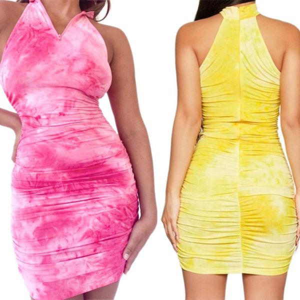 

casual dresses vintage women tie dye print zipper halter pencil dress sleeveless club evening party skinny bodycon fashion mini, Black;gray