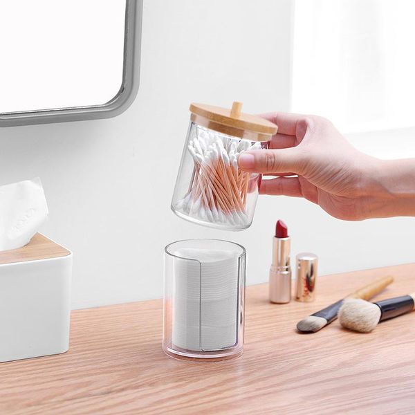 

storage boxes & bins 2021 bamboo swabs organizer makeup cotton pad container vanity bathroom box qtip holder candy organizador jar with lid