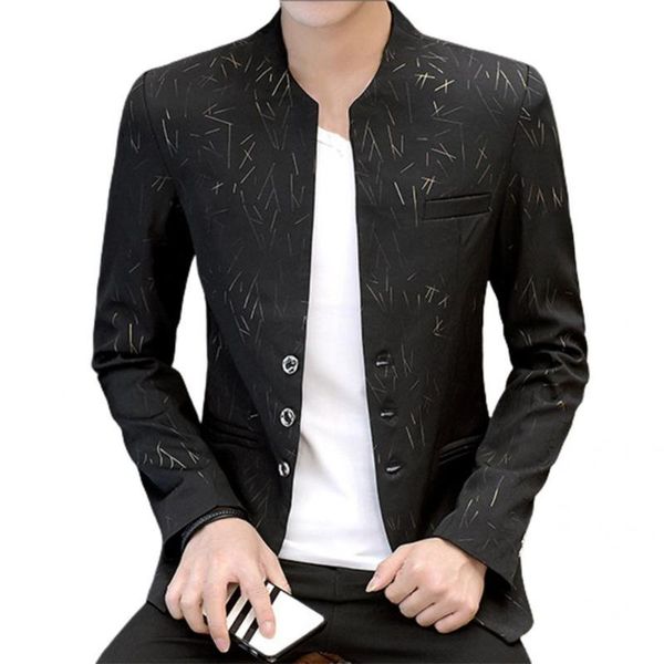 

men's suits & blazers 3xl men blazer vintage print korean style spring autumn stand collar fake pockets buttons for business, White;black