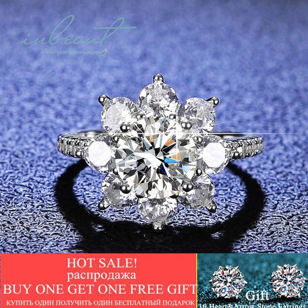 

cluster rings inbeaut 925 silver excellent cut 1 ct d color pass diamond test moissanite sunflower ring classic wedding jewelry for women gi, Golden;silver
