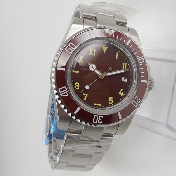 

wristwatches 40mm brown sterile dial domed glass mechanical date 21 jewels miyota 8215 automatic men's wristwatch, Slivery;brown