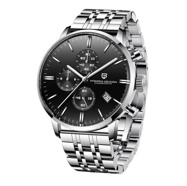 

wristwatches pagani chronograph men's quartz watches calendar window stainless steel strap with butterfly clasp business wristwatch a33, Slivery;brown