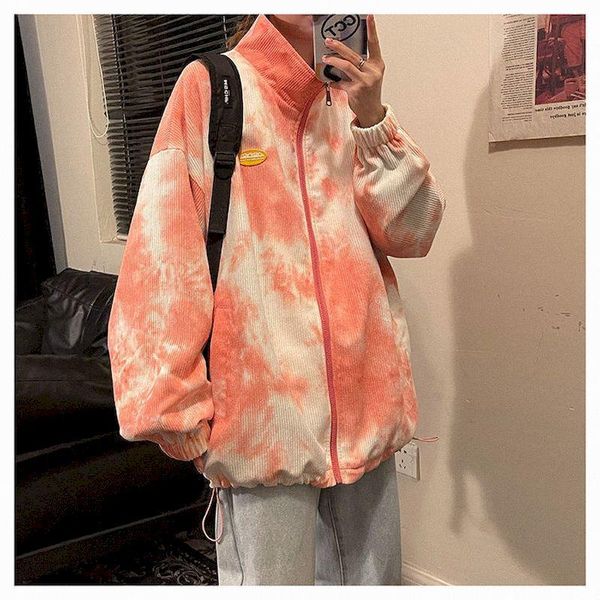 

women's jackets corduroy jacket women tie dye baseball coat zipper drawstring cardigan spring autumn thin 2021 korean chic gothic femal, Black;brown