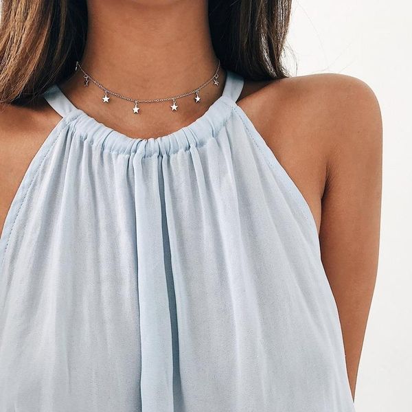 

chains pentagram necklace woman tassel necklaces ladies fashion party clavicle chain wedding simplicity gold color korean alloy collier, Silver