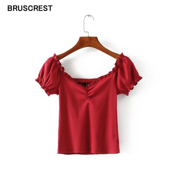 

women's t-shirt vintage summer square neck puff sleeve ruched t shrits women sweetheart rib with frill trim lovely fitted tees, White