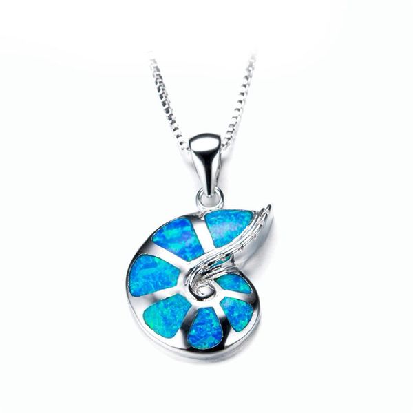 

blue green opal cute conch pendant necklace rainbow stone silver color chain necklaces for women wedding jewelry bridal