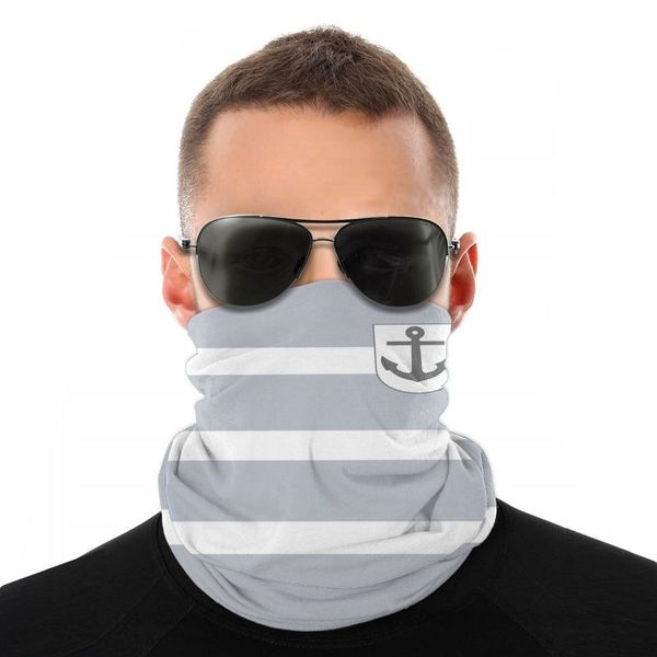 

scarves gray white stripes with anchor scarf neck face mask men women fas tube seamless bandanas multi-functional headband biking hiking, Blue;gray