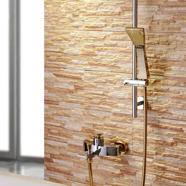 

rushed luxurious solid brass construction golden exposed bath shower faucet mixer tap with slide bar bathroom sets