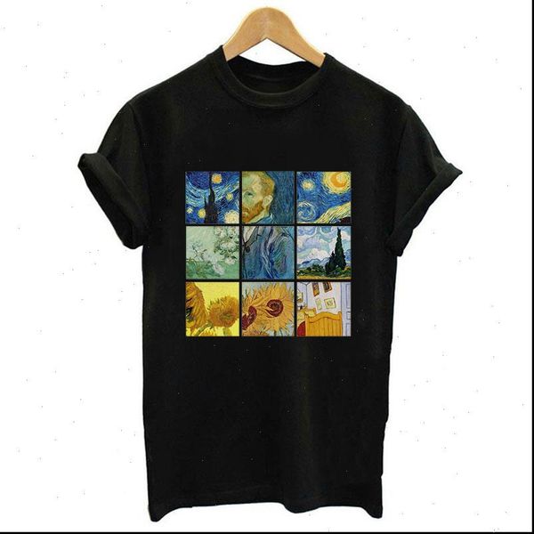 

womens shirts summer short sleeve o neck women blouses van gogh print black shirt casual tumblr 30 colors, White