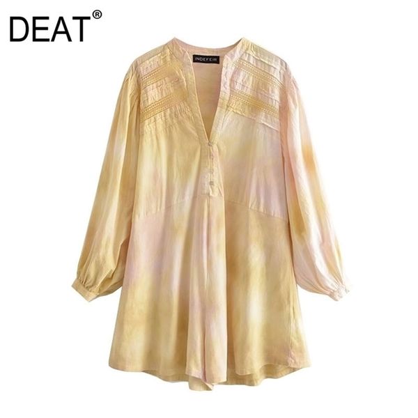 

[deat] summer fashion high waist printing tie dye long sleeve v-neck loose elegant women jumpsuit 13c993 210527, Black;white