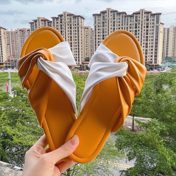 

slippers women's soild large splicing cross sandals summer beach flat, Black