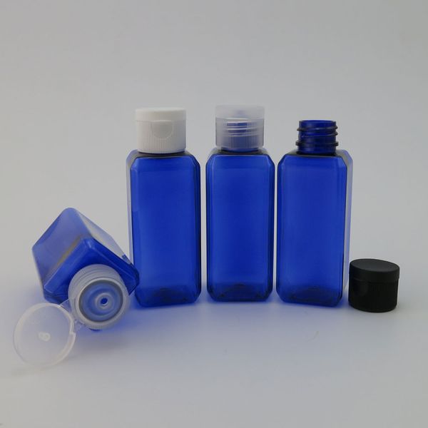 100pcs 50ml bottiglia di shampoo per lozione di plastica quadrata blu con tappo a scatto 50CC bottiglia di hotel rettangolare vuota