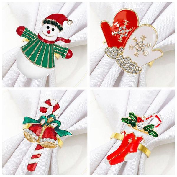 

napkin rings 6pcs christmas series holder alloy durable delicate snowman hand ring for bar restaurant party dinner