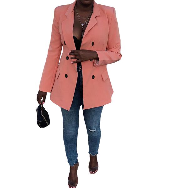 

fashionable ladies suit d08 autumn ins women's double breasted medium length suit coat, White;black