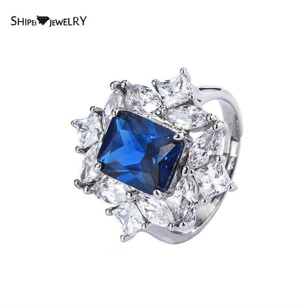

cluster rings shipei 100% 925 sterling silver sapphire created moissanite diamonds gemstone wedding fine jewelry vintage ring for women, Golden;silver