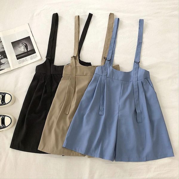 

women's jumpsuits & rompers solid women wide leg jumpsuit spaghetti strap preppy style pockets summer fashion elastic waist casual, Black;white