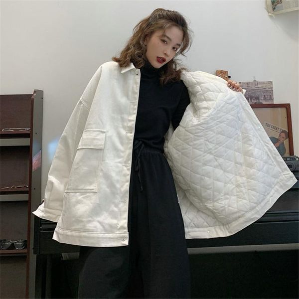 

winter oversized women's jacket buttons coat 2021 fashion parkas down cotton long overcoat casual loose female warm jackets &, Black