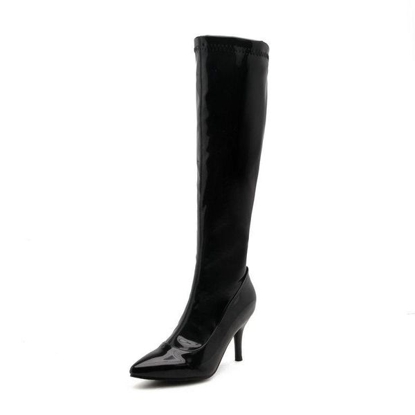 

dress shoes black patent leather high boots for women heels pointy skinny legs size dance