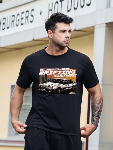 

extended sizes men car and letter graphic tee 65hp#, White;black