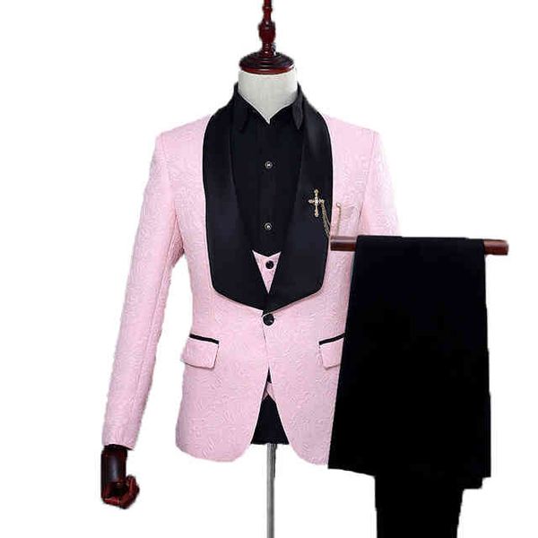 

men's suits & blazers wedding groom dinner party one button shawl collar trim fit handsome men 3 pieces (jacket+pants+vest) uanq, White;black