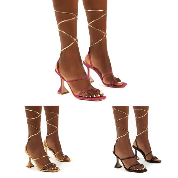 

ddyzhy women chains leisure summer thin high heels sandals ladies fashion gladiator shoes female elegent cross tied footwea 80% off outlet o, Black