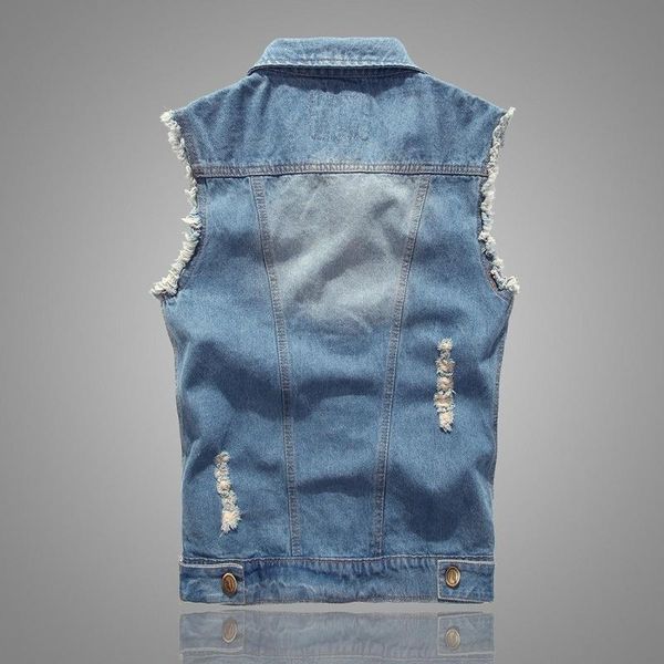 

men's vests arrival denim vest for men korean style slim light bule sleeveless jacket plus size 6xl ripped coat jeans waistcoat, Black;white