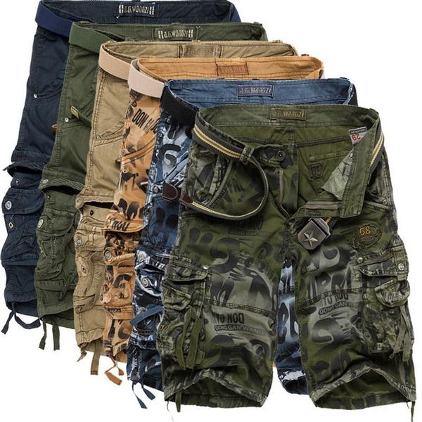 

men's shorts heflashor camouflage men knee length casual printing short pants tactical cargo male summer masculino, White;black
