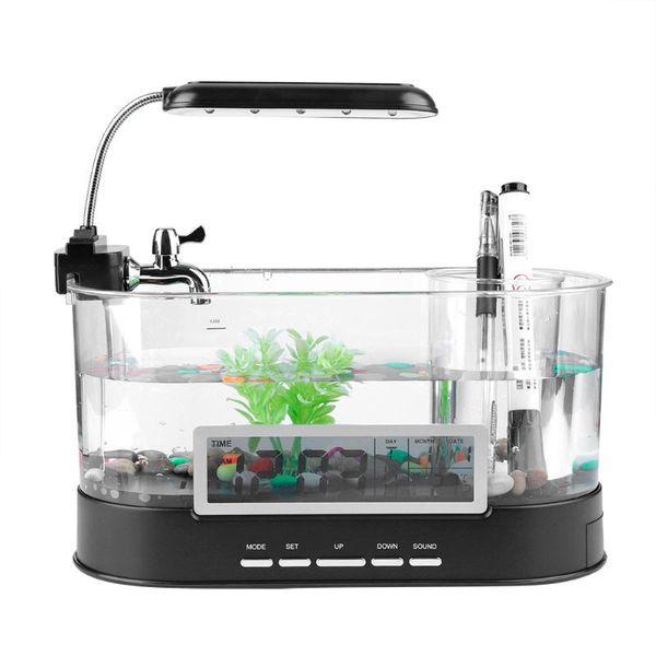 

aquariums wall hanging aquarium tank multifunctional usb rechargeable mini fish with clock function led light house