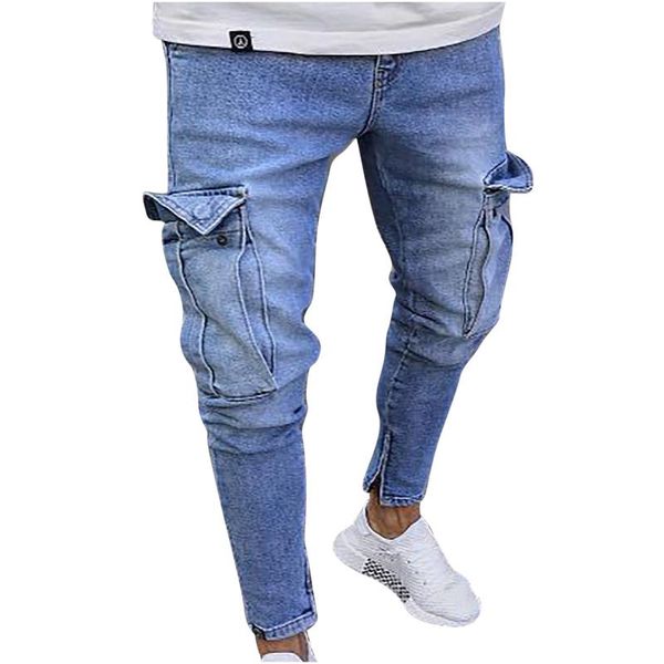 

men's jeans mens skinny ripped frayed straight hip-hop locomotive stretch denim trousers fashion cowboy clothing men, Blue