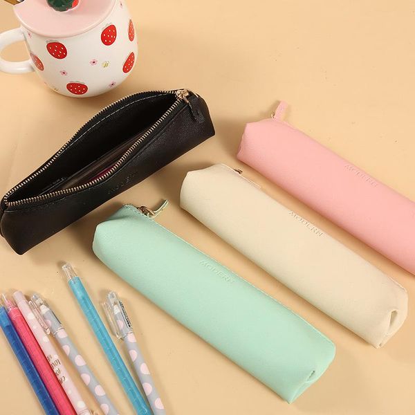

pencil bags mini case student school supplies stationery bag pu solid color storage candy