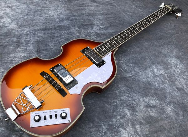 

4 strings hofner electric guitar bass body maple whole flame maple white pickguard