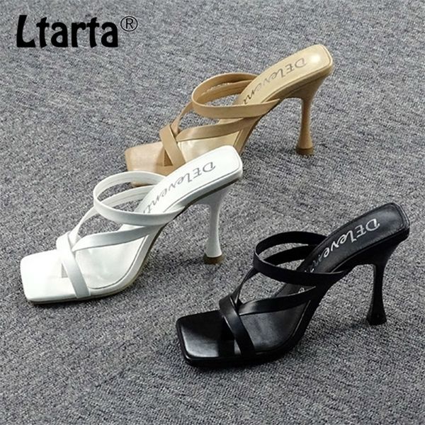 

ltarta summer fashion women mules high heels slippers sandals square open-toed heel quality shoes size 43 zl 220315, Black