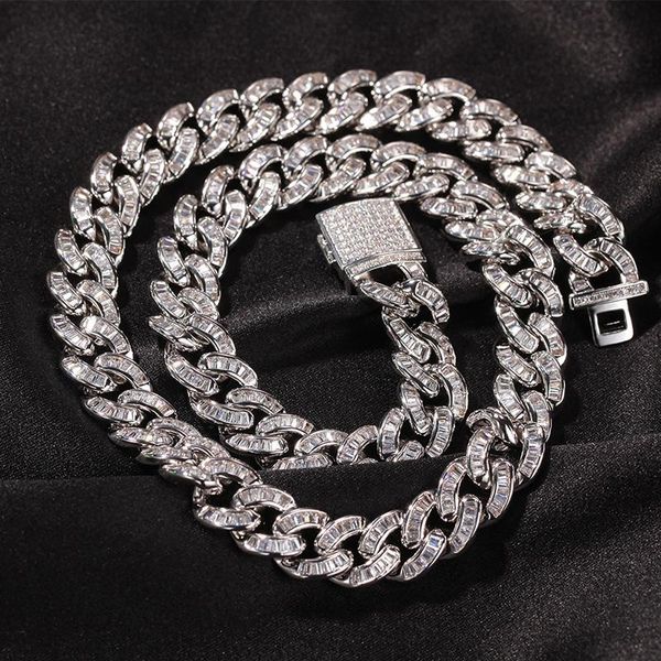 

chains hip hop square cz stone paved bling iced out 10mm round cuban miami link chain necklaces for men rapper jewelry drop, Silver