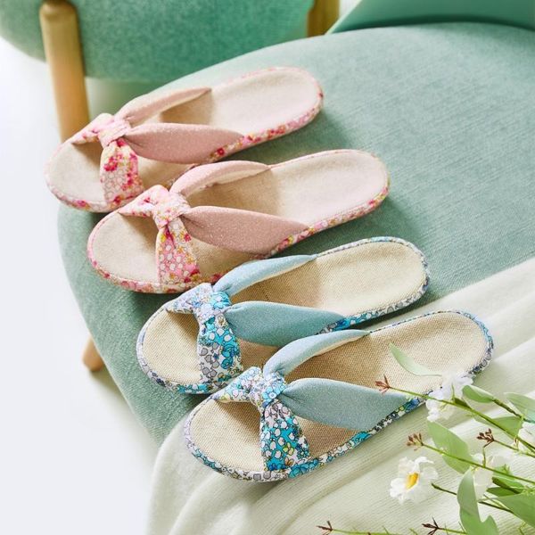 

slippers japanese style simple flower open toe home women comfortable bedroom floor mute flax shoes ladies slides, Black