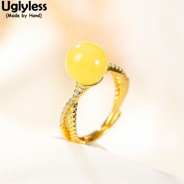 

cluster rings uglyless luxury amber beeswax for women gold 925 silver hollow twisted natural chicken butter jewelry crystals, Golden;silver