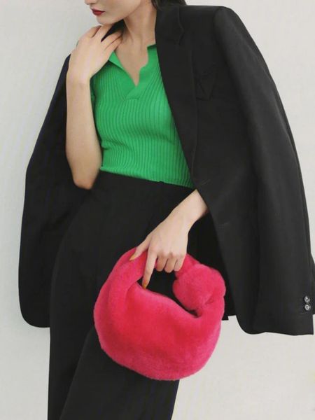 

evening bags faux fur brand shoulder bag for women knot plush handbags fashion luxury small handle 2021 lady retro shopper purses