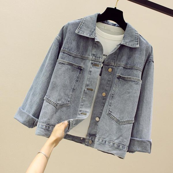 

women's jackets spring autumn women jacket solid color fashion denim 2021 large size loose casual jk169, Black;brown