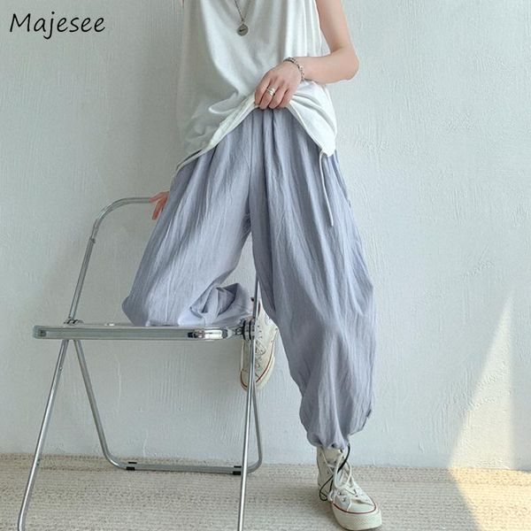 

men's pants cozy casual men solid breathable flax loose elastic waist straight thin sweatpants wide leg all-match leisure youth chic, Black