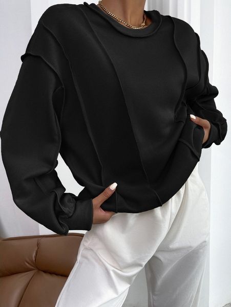 

solid stitching drop shoulder pullover v7qi#, White;black