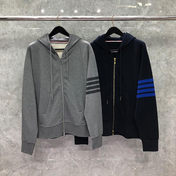 

men's hoodies & sweatshirts 2021 fashion hooded clothing striped cotton jacket men casual sportswear solid cardigan coat, Black