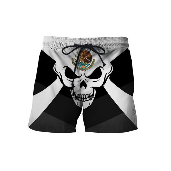 

men's shorts mexican flag aztec skull mens 3d print board summer beach quick dry streetwear harajuku casual baggys 03, White;black