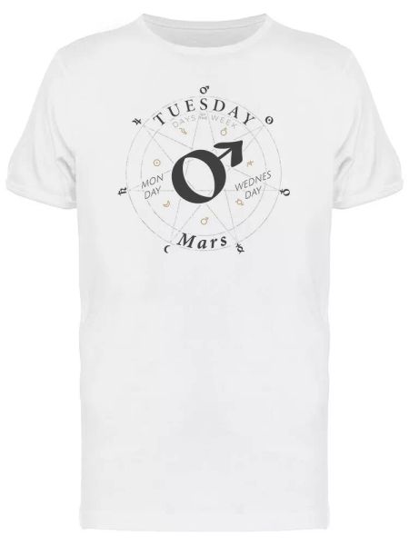 

tuesday sign mars heptagram logo men's tee -image by shutterstock, White;black